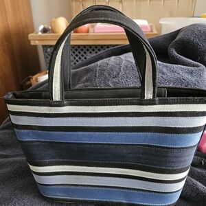 DKNY CITY Striped Tote Bag in Black and Blue